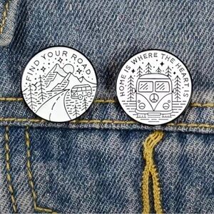 Wanderlust pin set brooch travel white black set gift new